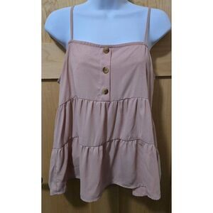 Paper Crane Peach Tiered Tank Top W Buttons Adjustable Straps baby doll